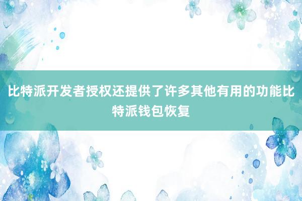 比特派开发者授权还提供了许多其他有用的功能比特派钱包恢复